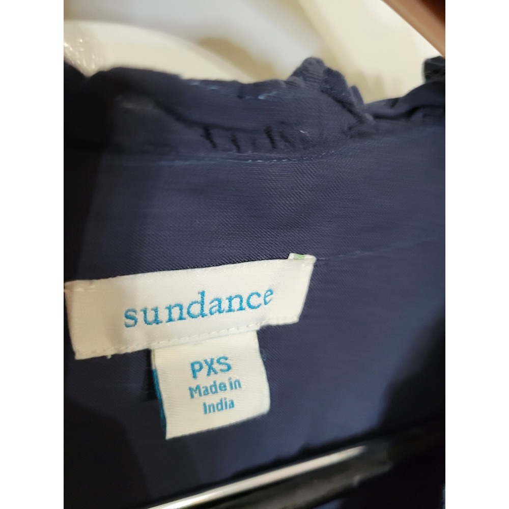 Sundance Navy Blue Button Up Ruffle Blouse Womens PXS Long Sleeve Viscose Top - Picture 7 of 11